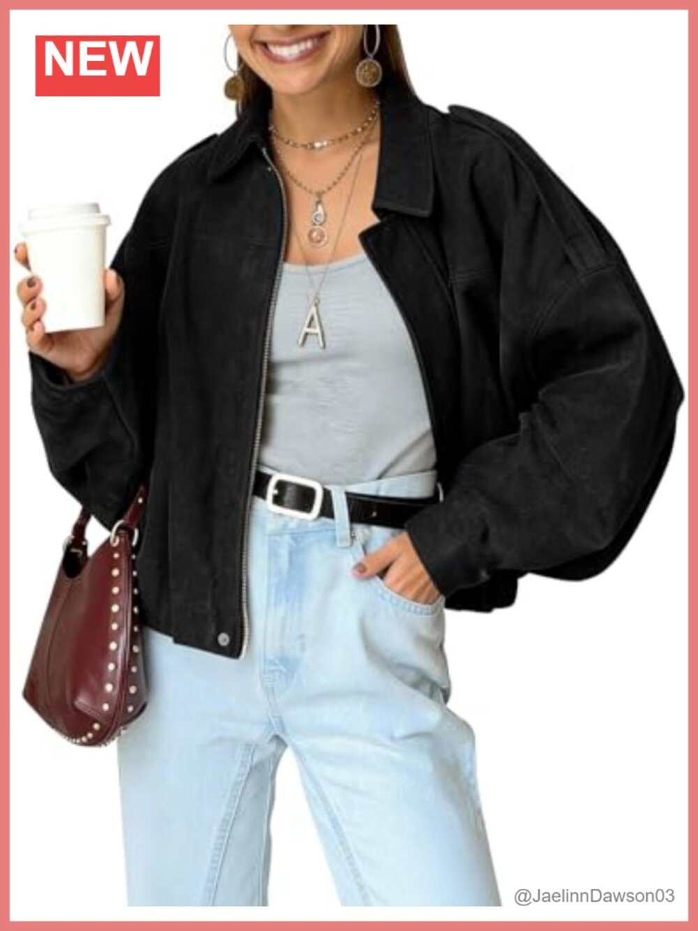 Faux Suede Bomber Jacket Cropped Oversized Batwing Sleeve Zip Coat